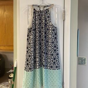 B. Darlin, size 3/4, navy blue mint green print, w/ gold choker neckline Dress.